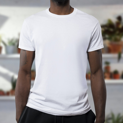 a person wearing a clean white t-shirt